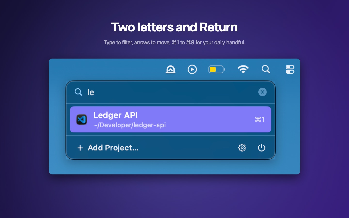 Search: after two typed letters only the Ledger API project is left.